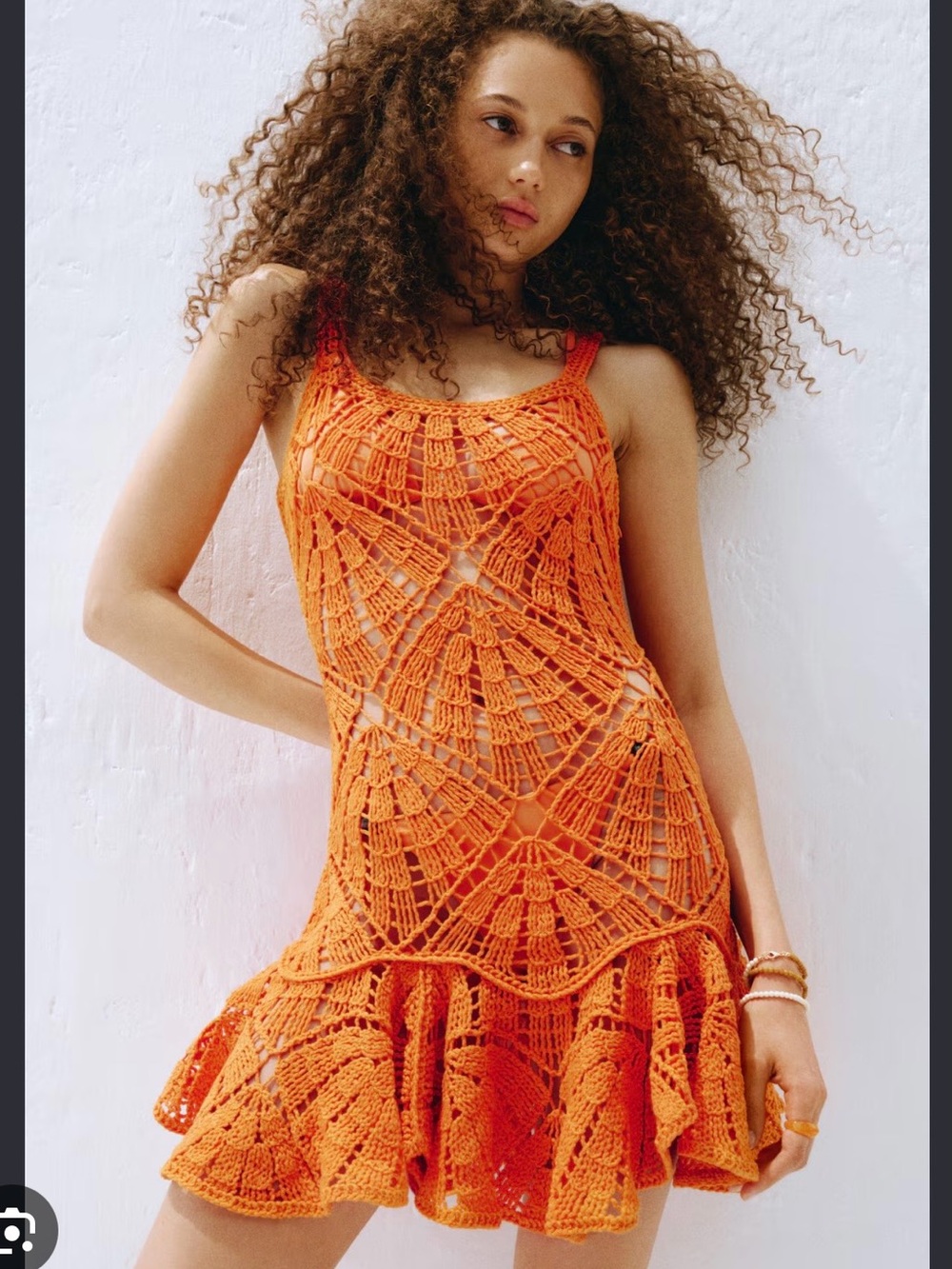 H&M Orange Crochet Ruffle Swim Cover-Up Dress